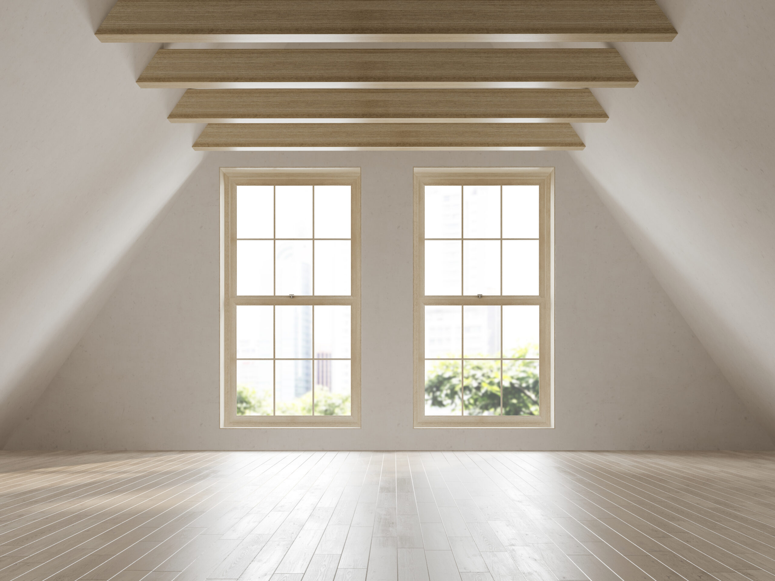 Empty attic interior room 3d illustration